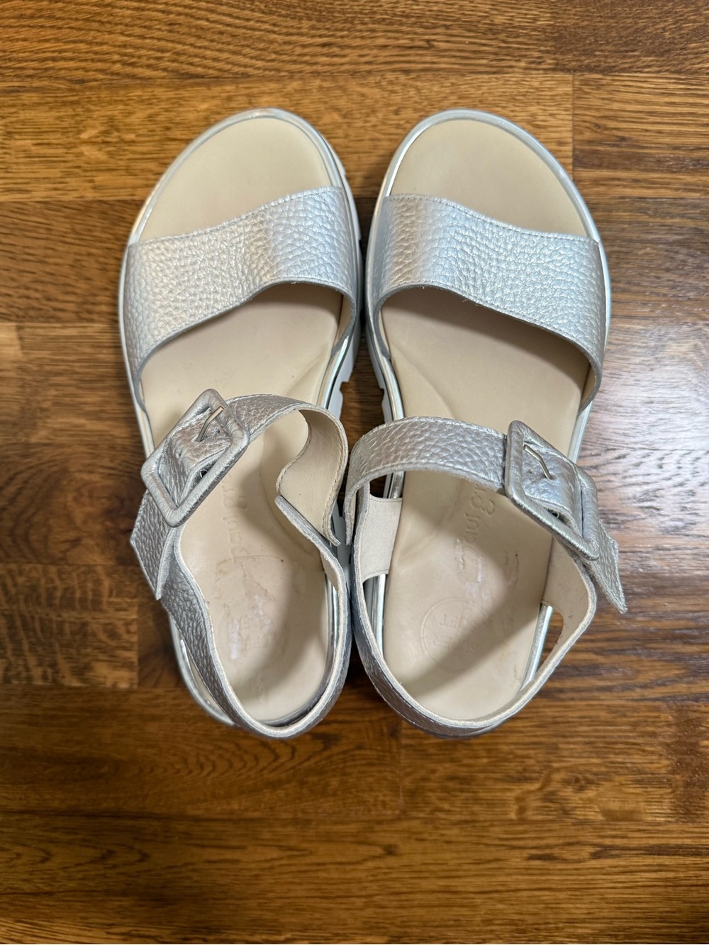 Paul Green Metallic Silver Buckle Sandals